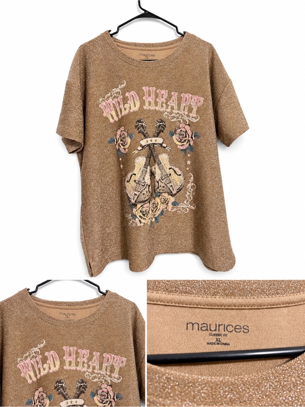 Maurices Wild Heart Glitter Brown Graphic Tee